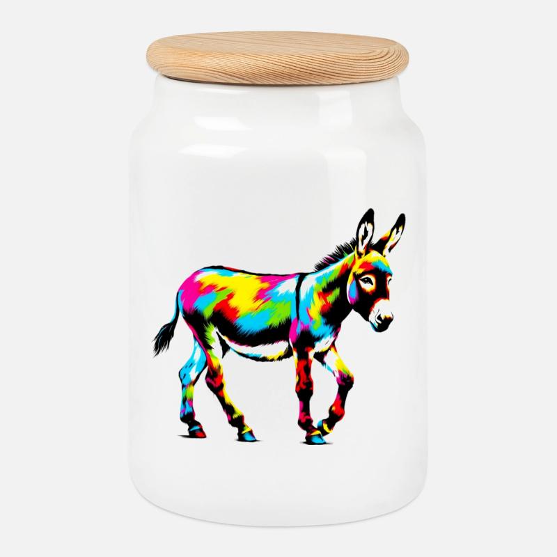 Donkey Mule - Cookie Jar with Wooden Lid - white