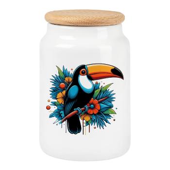 Toucan - Cookie Jar with Wooden Lid - white - Front