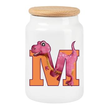 M- DINOSAURE, personnalisable - Boîte à biscuits avec couvercle en bois - blanc - Devant