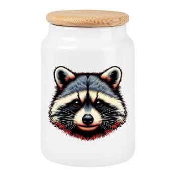 Waschbär - Keksdose mit Holzdeckel - Weiß - Vorne