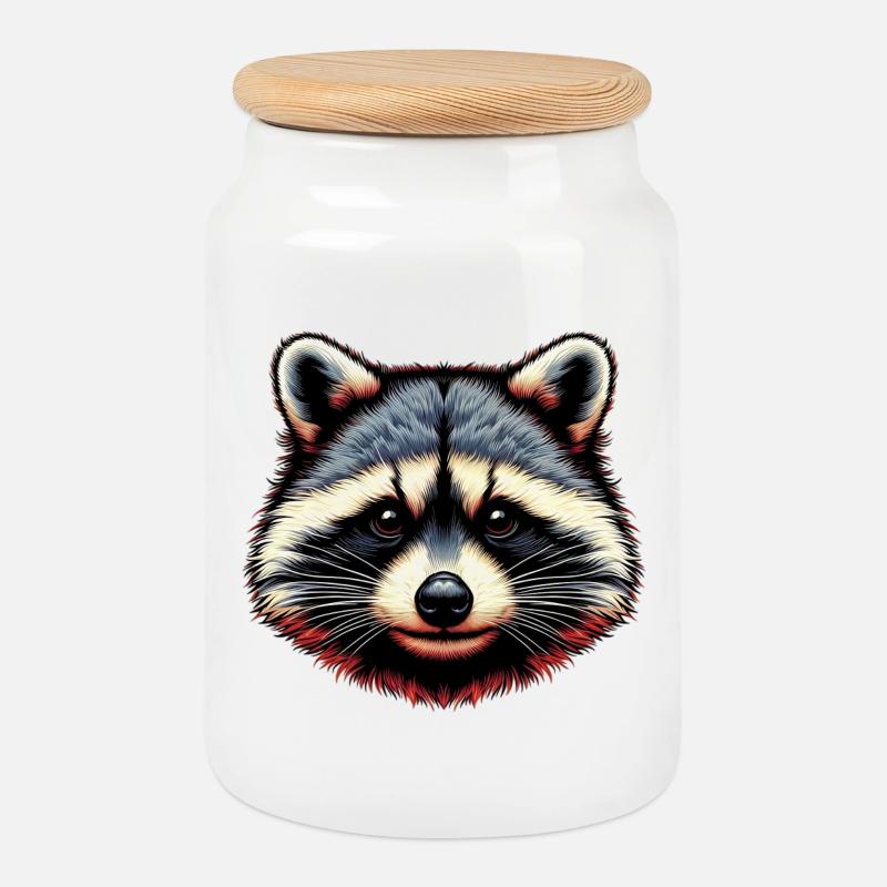 Waschbär - Keksdose mit Holzdeckel - Weiß