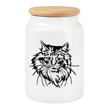 Chat des forêts norvégiennes - Boîte à biscuits avec couvercle en bois - blanc - Devant