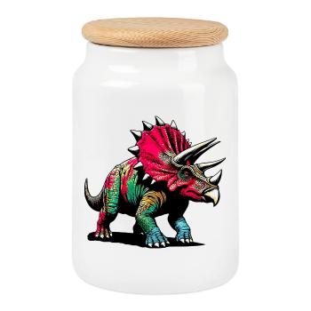 Dinosaur - Cookie Jar with Wooden Lid - white - Front