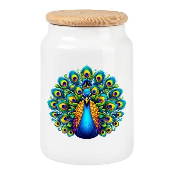 Peacock - Cookie Jar with Wooden Lid - white - Front