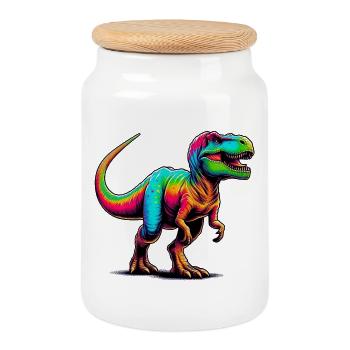 Dinosaur - Cookie Jar with Wooden Lid - white - Front