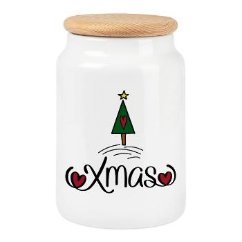 Noël - Boîte à biscuits avec couvercle en bois - blanc - Devant