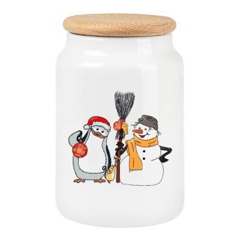 Pinguinweihnacht - Keksdose mit Holzdeckel - Weiß - Vorne