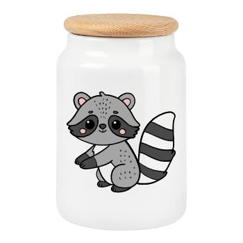 Raton laveur - Boîte à biscuits avec couvercle en bois - blanc - Devant