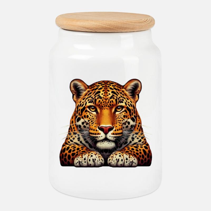 Leopard - Keksdose mit Holzdeckel - Weiß