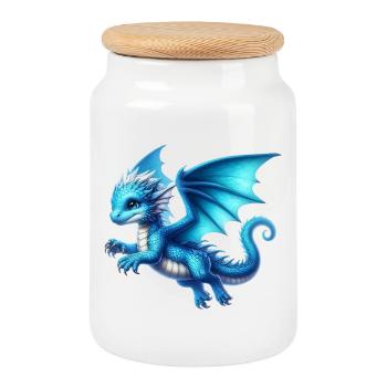 Drache - Keksdose mit Holzdeckel - Weiß - Vorne