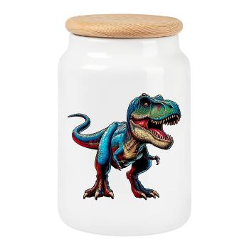 Dinosaur - Cookie Jar with Wooden Lid - white - Front