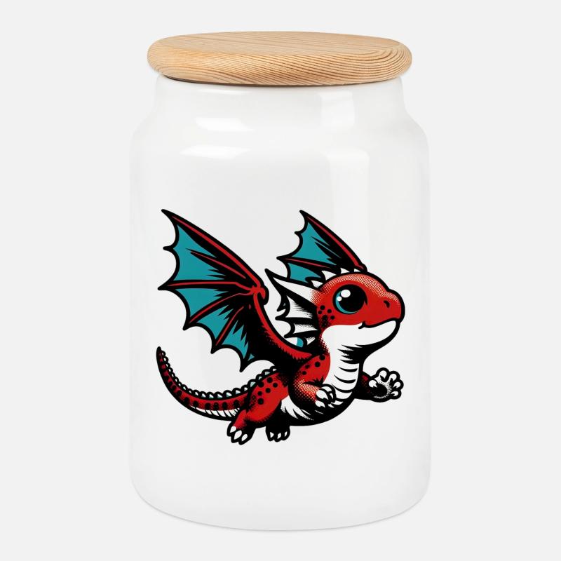 Drache - Keksdose mit Holzdeckel - Weiß