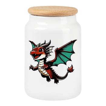 Dragon - Boîte à biscuits avec couvercle en bois - blanc - Devant