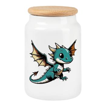 Dragon - Cookie Jar with Wooden Lid - white - Front