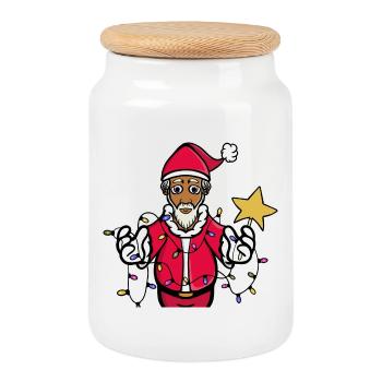 Ein strahlender Weihnachtsmann - Keksdose mit Holzdeckel - Weiß - Vorne