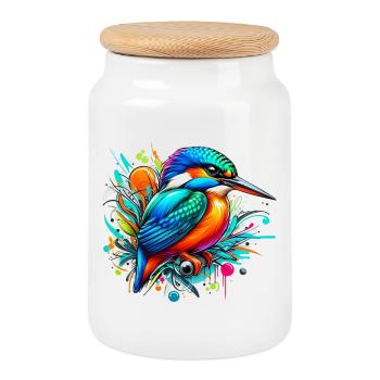 Martin-pêcheur - Boîte à biscuits avec couvercle en bois - blanc - Devant