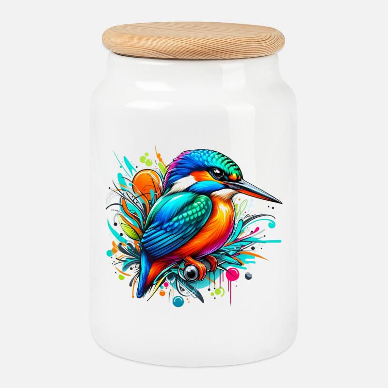 Eisvogel - Keksdose mit Holzdeckel - Weiß