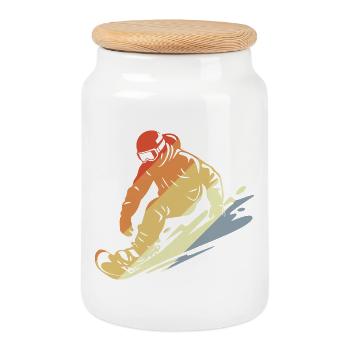 Snowboarder style rétro - Boîte à biscuits avec couvercle en bois - blanc - Devant