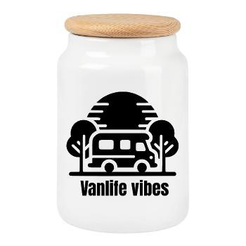 Ambiance Vanlife - Boîte à biscuits avec couvercle en bois - blanc - Devant