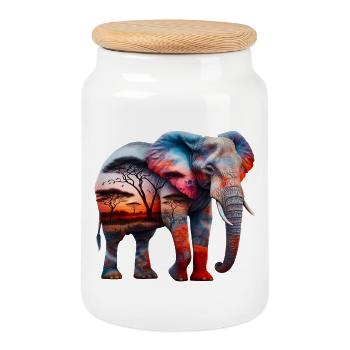 Éléphant - Boîte à biscuits avec couvercle en bois - blanc - Devant