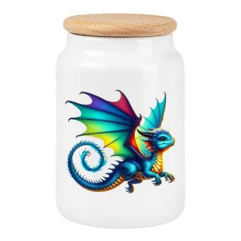 Dragon - Cookie Jar with Wooden Lid - white - Front