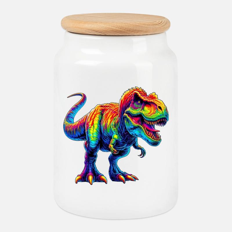 Dinosaurier - Keksdose mit Holzdeckel - Weiß