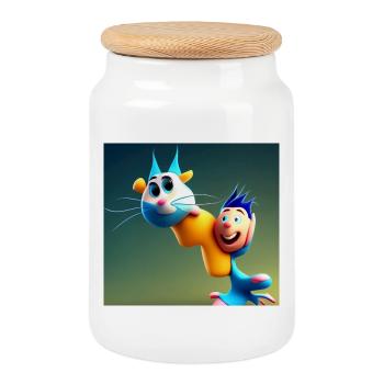 Autistic Art - I Love My Blue Cat - Cookie Jar with Wooden Lid - white - Front