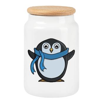 Cute Penguin - Cookie Jar with Wooden Lid - white - Front