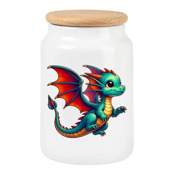 Dragon - Cookie Jar with Wooden Lid - white - Front