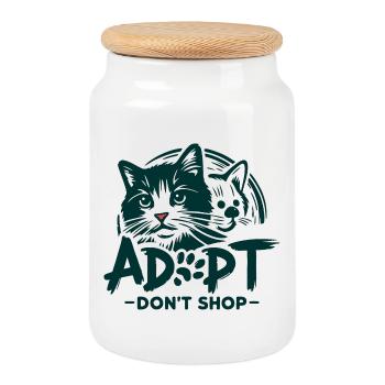 Adopt don't shop 1 - Cookie Jar with Wooden Lid - white - Front