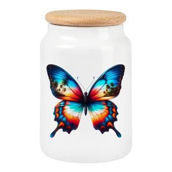 Butterfly - Cookie Jar with Wooden Lid - white - Front