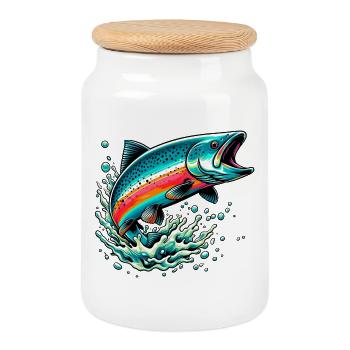 Lachs - Keksdose mit Holzdeckel - Weiß - Vorne