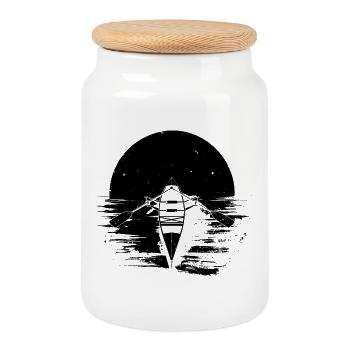 Rowing Boat Drawing - Cookie Jar with Wooden Lid - white - Front
