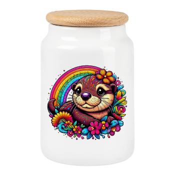 Loutre - Boîte à biscuits avec couvercle en bois - blanc - Devant