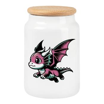 Drache - Keksdose mit Holzdeckel - Weiß - Vorne