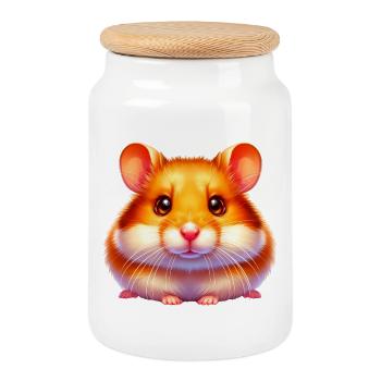 Hamster - Cookie Jar with Wooden Lid - white - Front