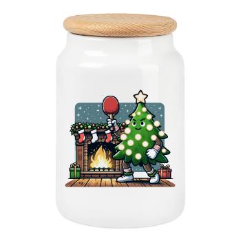 Table Tennis Christmas Tree Costume Christmas Tree - Cookie Jar with Wooden Lid - white - Front