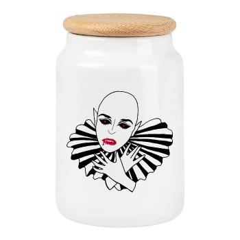 Vintage manga vampire woman - Cookie Jar with Wooden Lid - white - Front