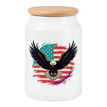 Bald eagle - Cookie Jar with Wooden Lid - white - Front