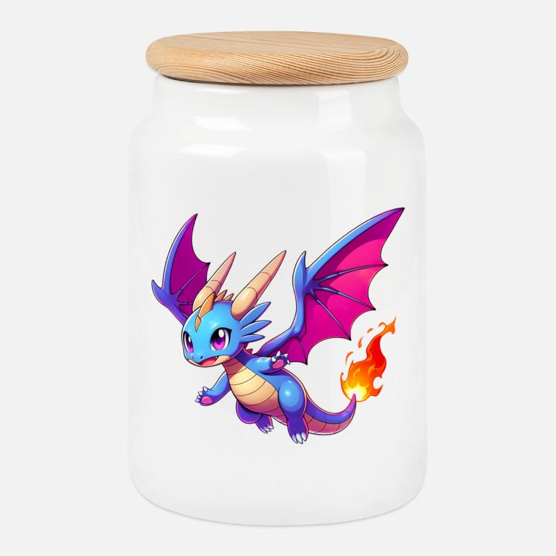 Drache - Keksdose mit Holzdeckel - Weiß
