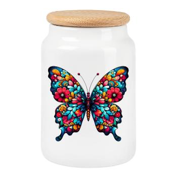 Papillon - Boîte à biscuits avec couvercle en bois - blanc - Devant