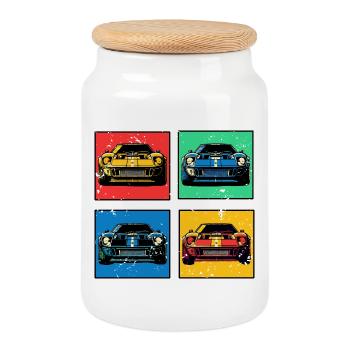 Retro Autos - Keksdose mit Holzdeckel - Weiß - Vorne