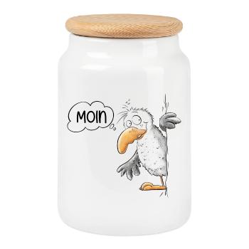Moin Spruch Möwe Tiermotiv - Keksdose mit Holzdeckel - Weiß - Vorne