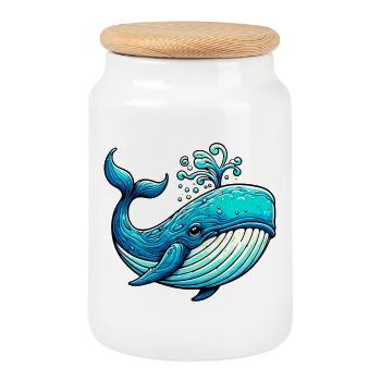 Whale - Cookie Jar with Wooden Lid - white - Front