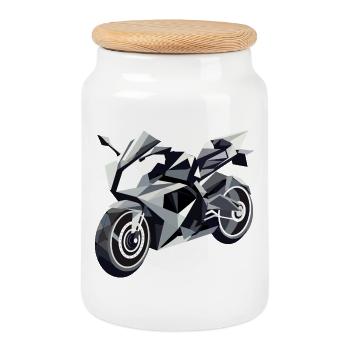 Moto futuriste au design géométrique - Boîte à biscuits avec couvercle en bois - blanc - Devant