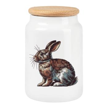 Hare - Cookie Jar with Wooden Lid - white - Front
