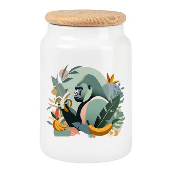 Fier gorille avec banane en environnement tropical - Boîte à biscuits avec couvercle en bois - blanc - Devant
