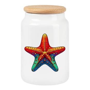 Étoile de mer - Boîte à biscuits avec couvercle en bois - blanc - Devant