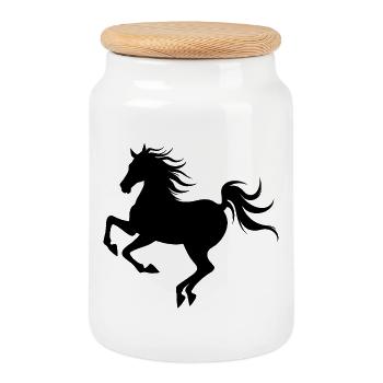 Graceful Horse Silhouette in Motion - Cookie Jar with Wooden Lid - white - Front