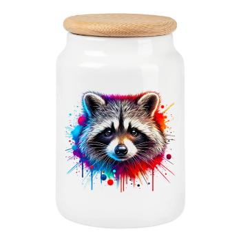 Raccoon - Cookie Jar with Wooden Lid - white - Front